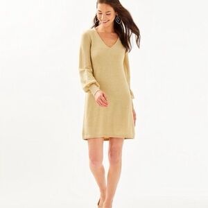 LILLY PULITZER Wool Sariya Sweater Dress Gold Heathered Sandbar Metallic Knit M